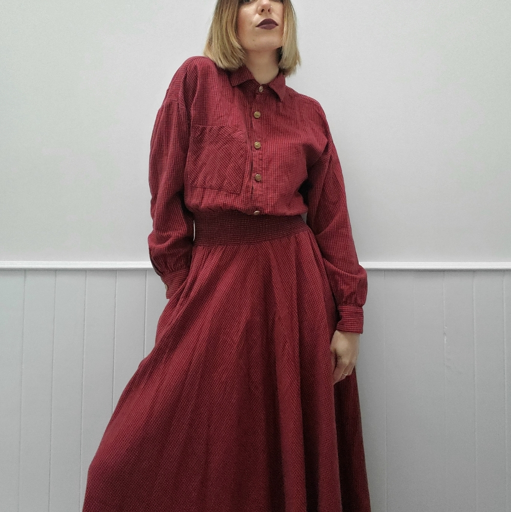 VINTAGE Long Sleeve Red Gingham Dress